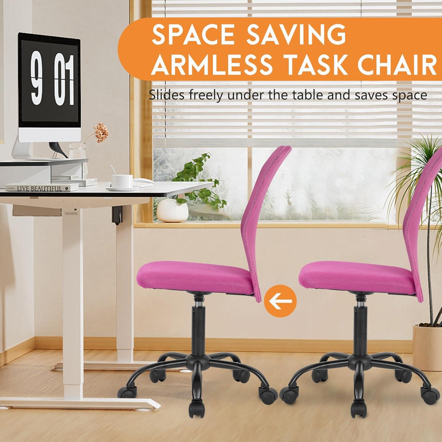 image:imageFDW Home Office Chair Mid Back Mesh Desk Chair Armless Computer Ergonomic Task Rolling Swivel Chair Back Support Adjustable Modern with Lumbar SupportBluePink