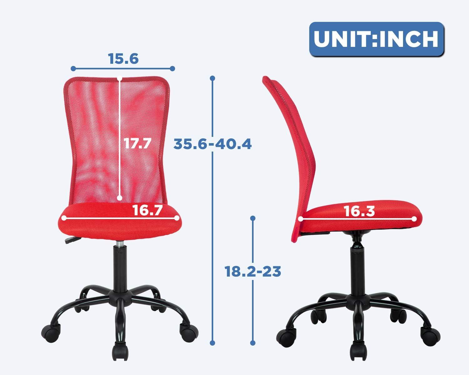 image:imageFDW Home Office Chair Mid Back Mesh Desk Chair Armless Computer Ergonomic Task Rolling Swivel Chair Back Support Adjustable Modern with Lumbar SupportBlueRed