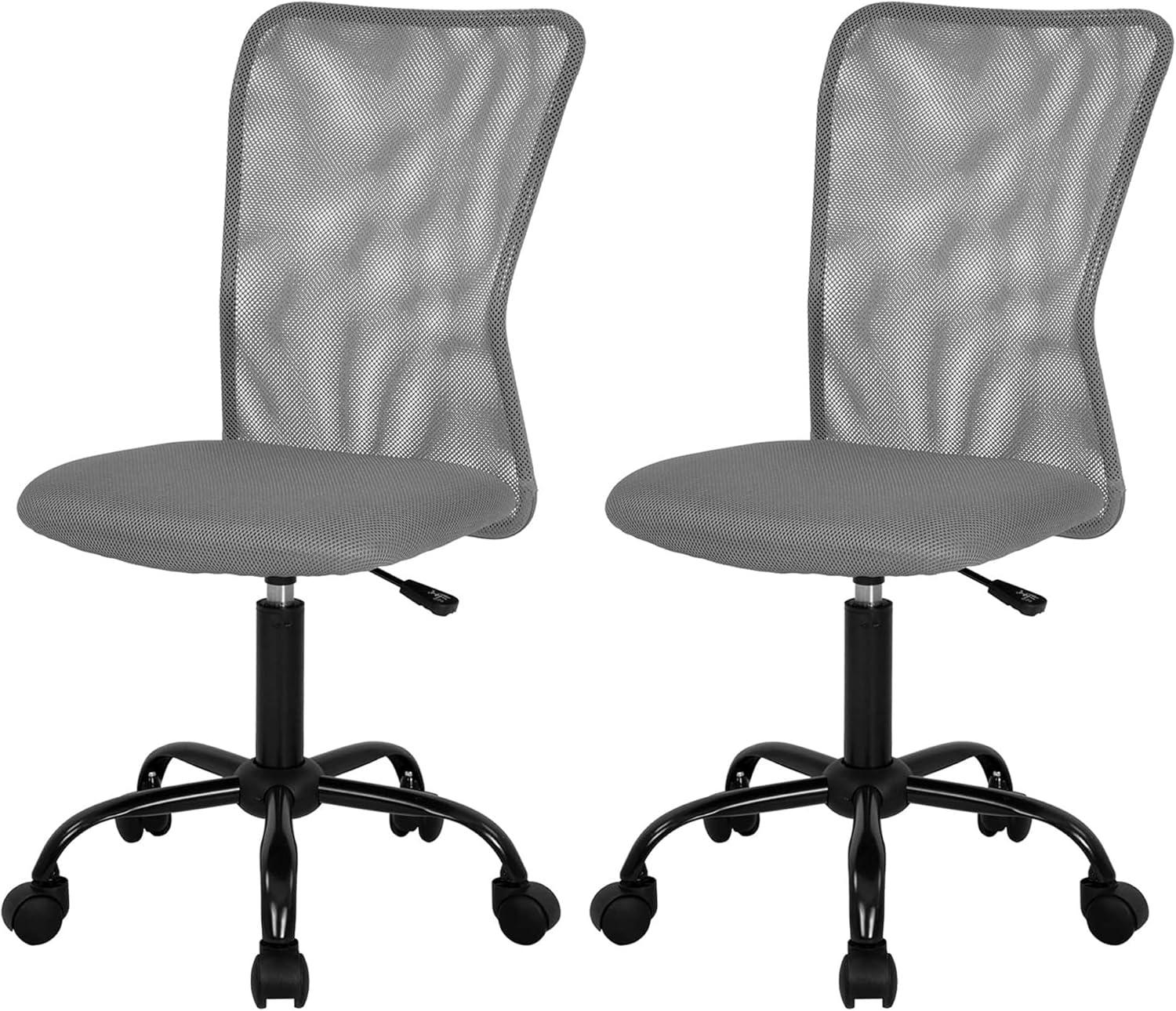 image:imageFDW Home Office Chair Mid Back Mesh Desk Chair Armless Computer Ergonomic Task Rolling Swivel Chair Back Support Adjustable Modern with Lumbar SupportBlueGrey