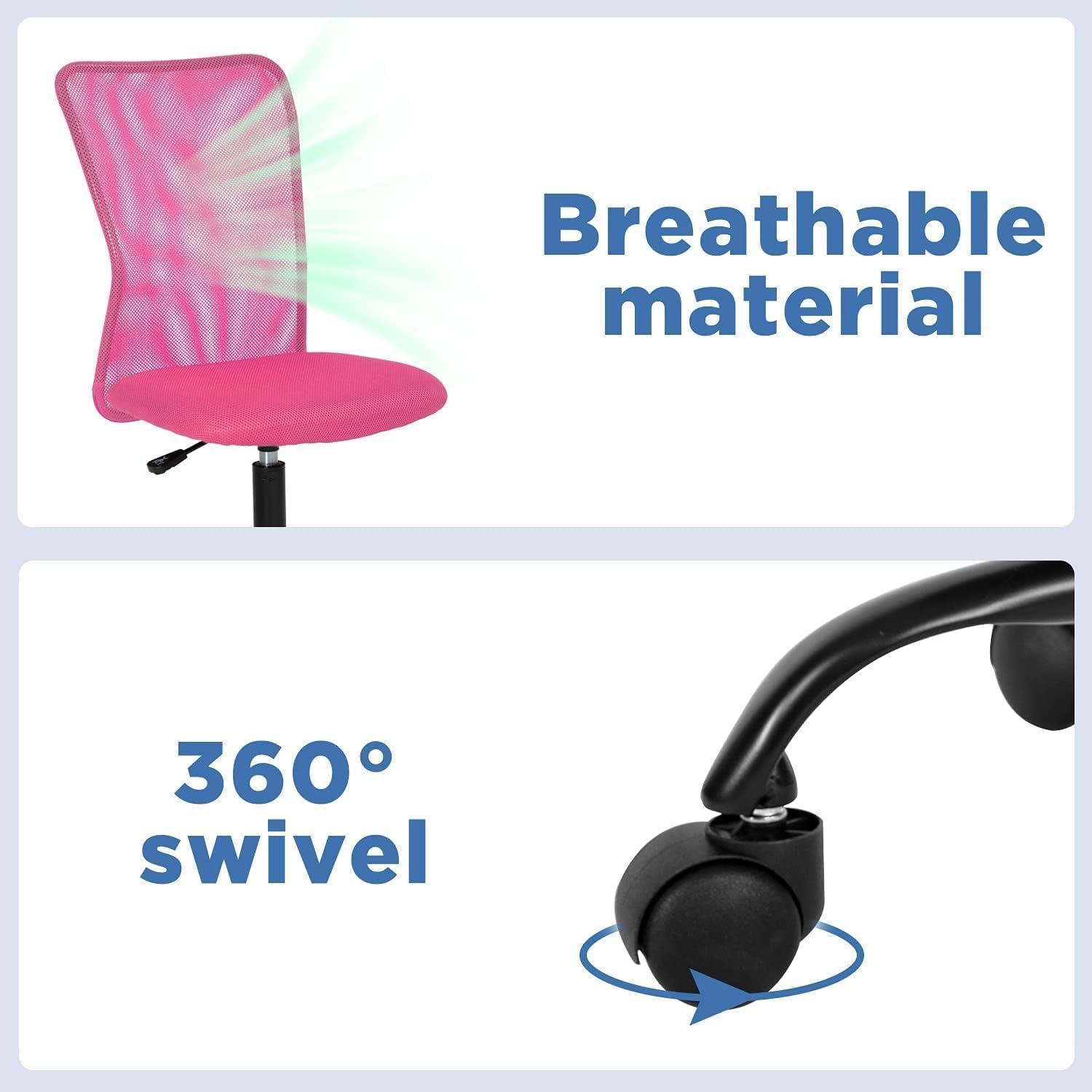 image:imageFDW Home Office Chair Mid Back Mesh Desk Chair Armless Computer Ergonomic Task Rolling Swivel Chair Back Support Adjustable Modern with Lumbar SupportBluePink