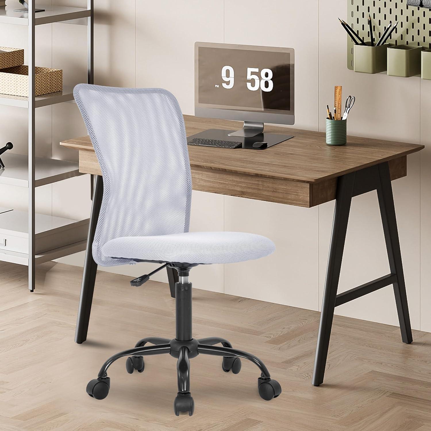 image:imageFDW Home Office Chair Mid Back Mesh Desk Chair Armless Computer Ergonomic Task Rolling Swivel Chair Back Support Adjustable Modern with Lumbar SupportBlueWhite