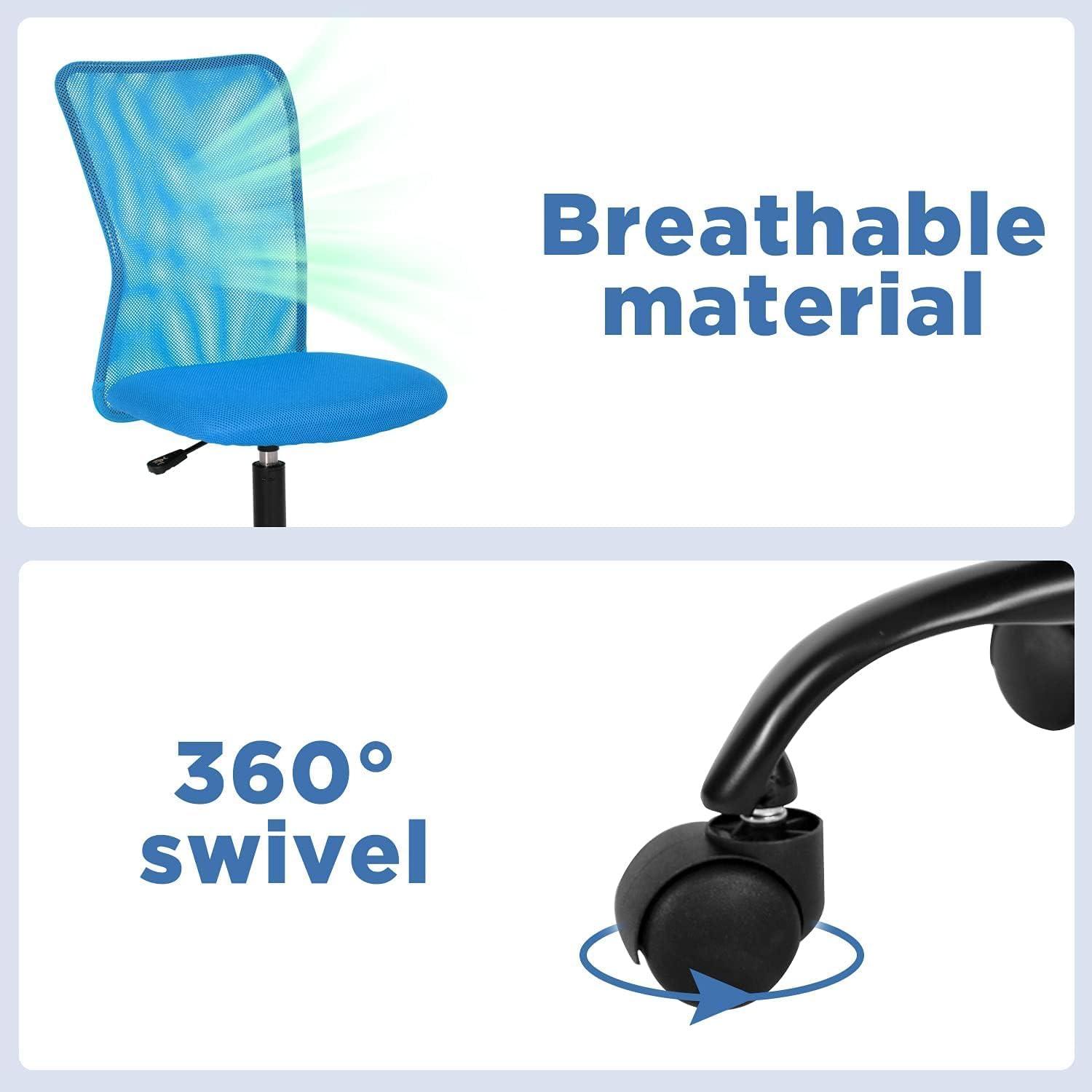 image:imageFDW Home Office Chair Mid Back Mesh Desk Chair Armless Computer Ergonomic Task Rolling Swivel Chair Back Support Adjustable Modern with Lumbar SupportBlueBlue