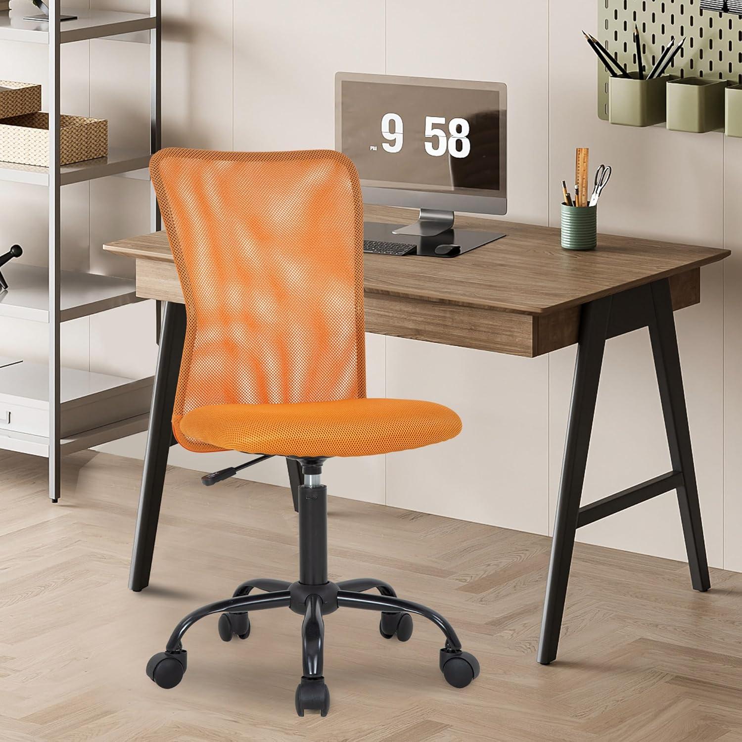 image:imageFDW Home Office Chair Mid Back Mesh Desk Chair Armless Computer Ergonomic Task Rolling Swivel Chair Back Support Adjustable Modern with Lumbar SupportBlueOrange