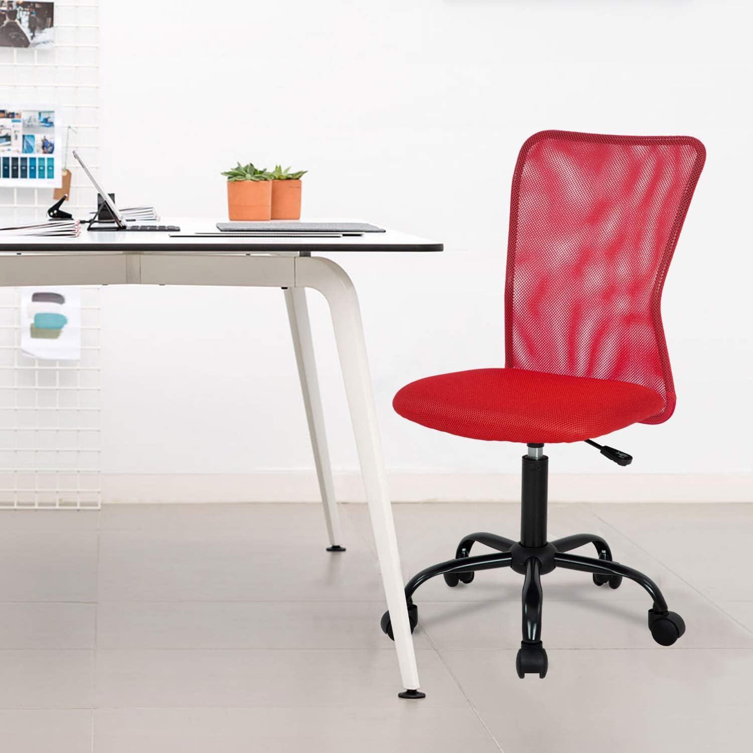image:imageFDW Home Office Chair Mid Back Mesh Desk Chair Armless Computer Ergonomic Task Rolling Swivel Chair Back Support Adjustable Modern with Lumbar SupportBlueRed