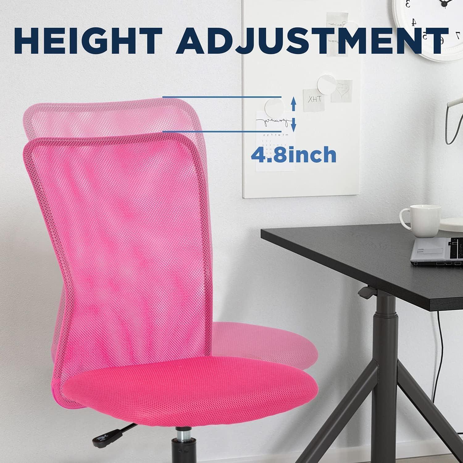 image:imageFDW Home Office Chair Mid Back Mesh Desk Chair Armless Computer Ergonomic Task Rolling Swivel Chair Back Support Adjustable Modern with Lumbar SupportBluePink