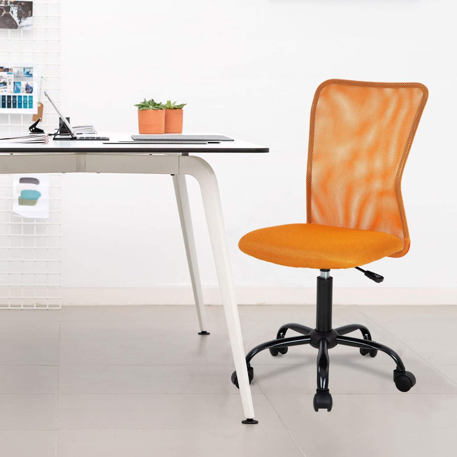image:imageFDW Home Office Chair Mid Back Mesh Desk Chair Armless Computer Ergonomic Task Rolling Swivel Chair Back Support Adjustable Modern with Lumbar SupportBlueOrange