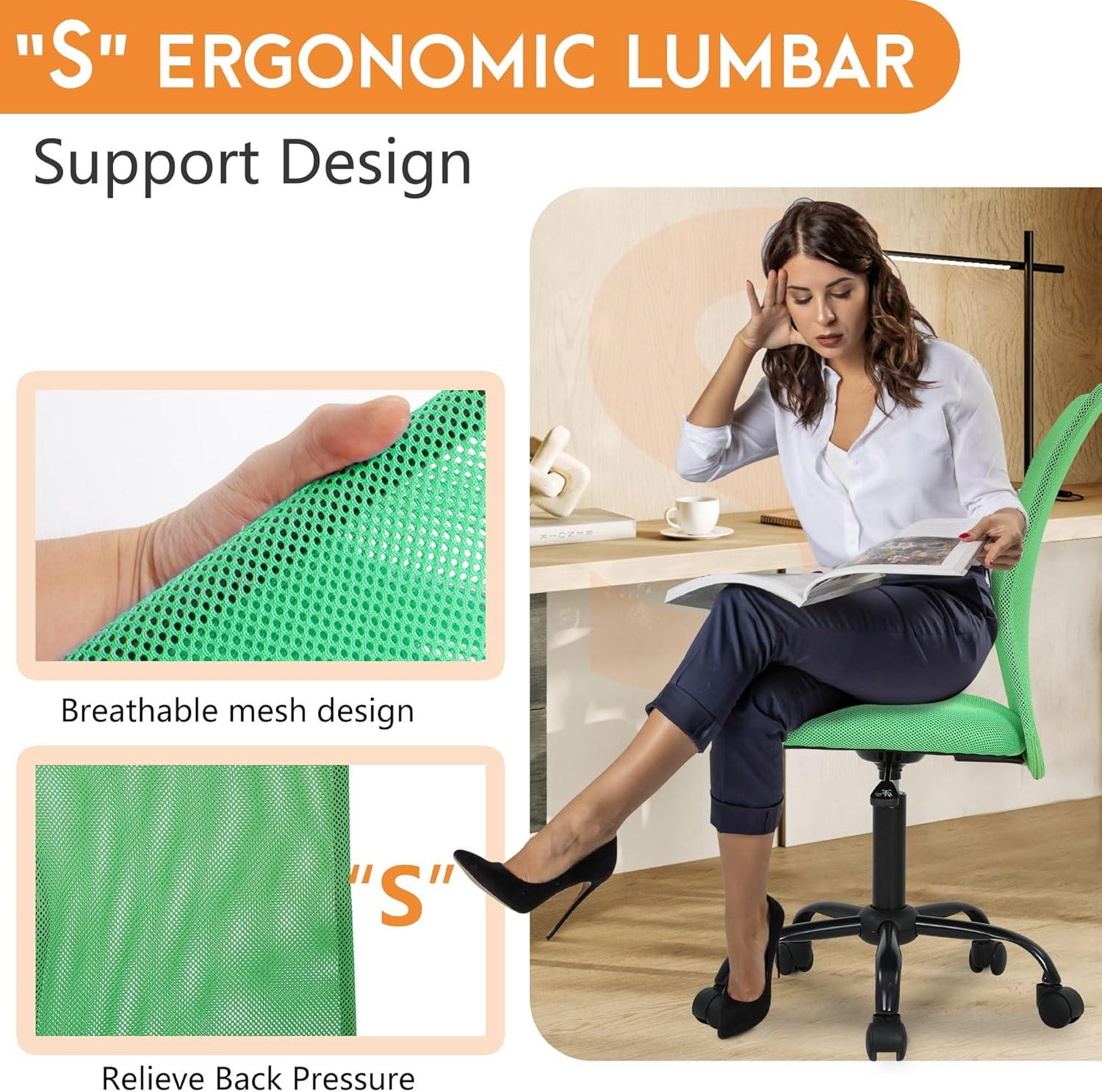 image:imageFDW Home Office Chair Mid Back Mesh Desk Chair Armless Computer Ergonomic Task Rolling Swivel Chair Back Support Adjustable Modern with Lumbar SupportBlueGreen