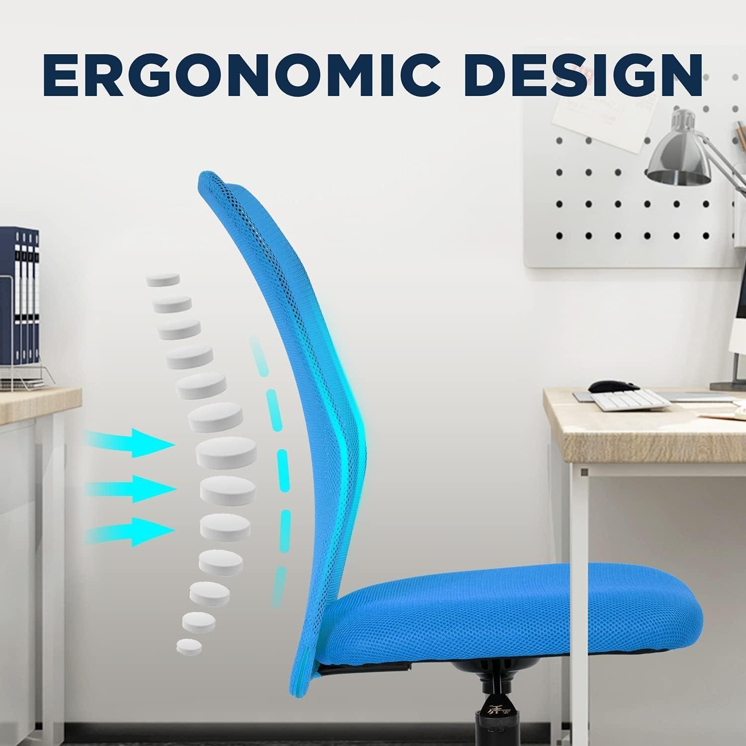 image:imageFDW Home Office Chair Mid Back Mesh Desk Chair Armless Computer Ergonomic Task Rolling Swivel Chair Back Support Adjustable Modern with Lumbar SupportBlueBlue
