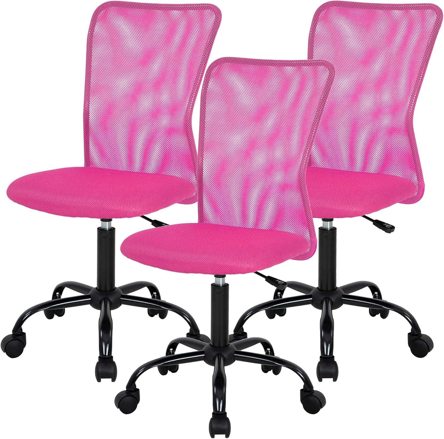 image:imageFDW Home Office Chair Mid Back Mesh Desk Chair Armless Computer Ergonomic Task Rolling Swivel Chair Back Support Adjustable Modern with Lumbar SupportBluePink