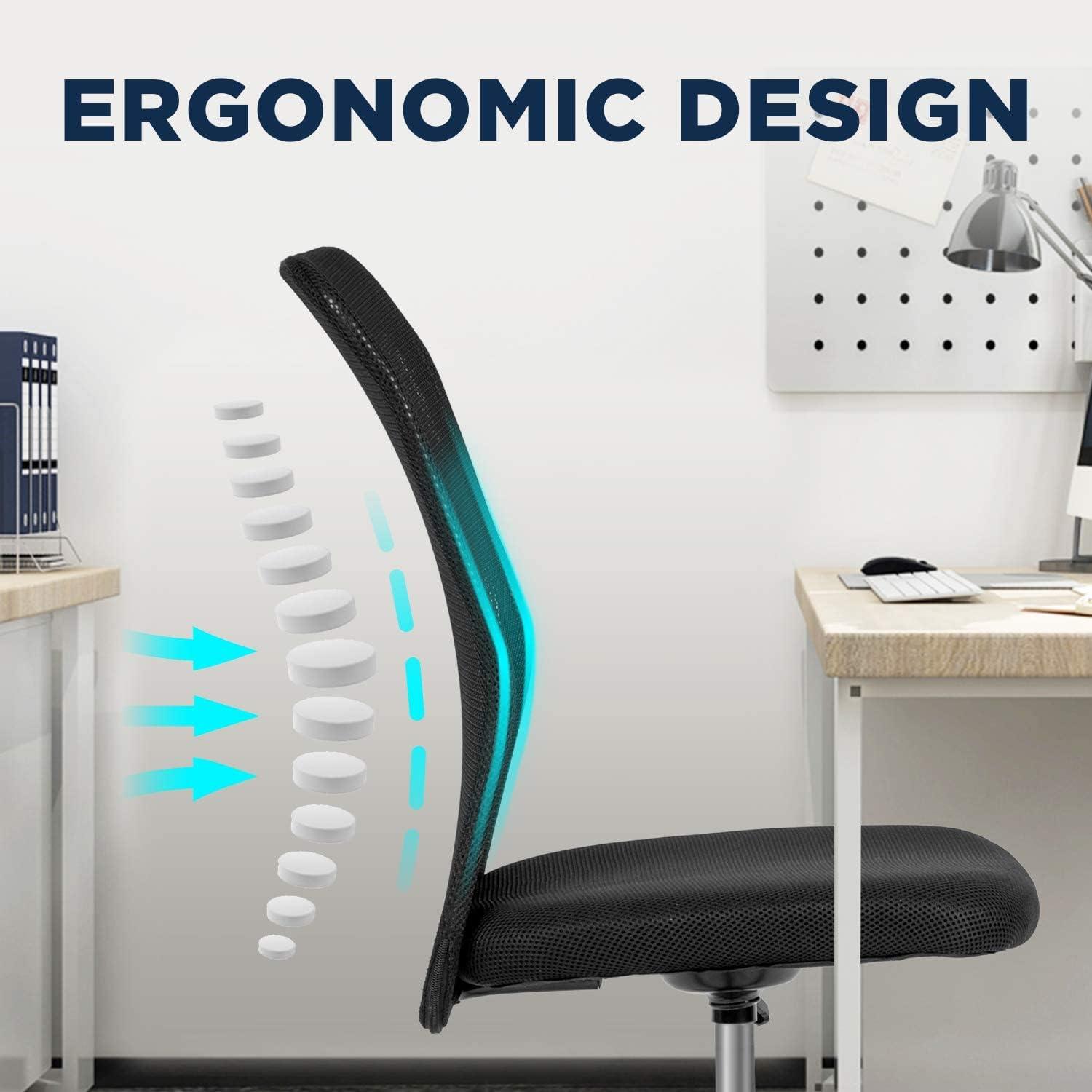 image:imageFDW Home Office Chair Mid Back Mesh Desk Chair Armless Computer Ergonomic Task Rolling Swivel Chair Back Support Adjustable Modern with Lumbar SupportBlueBlack