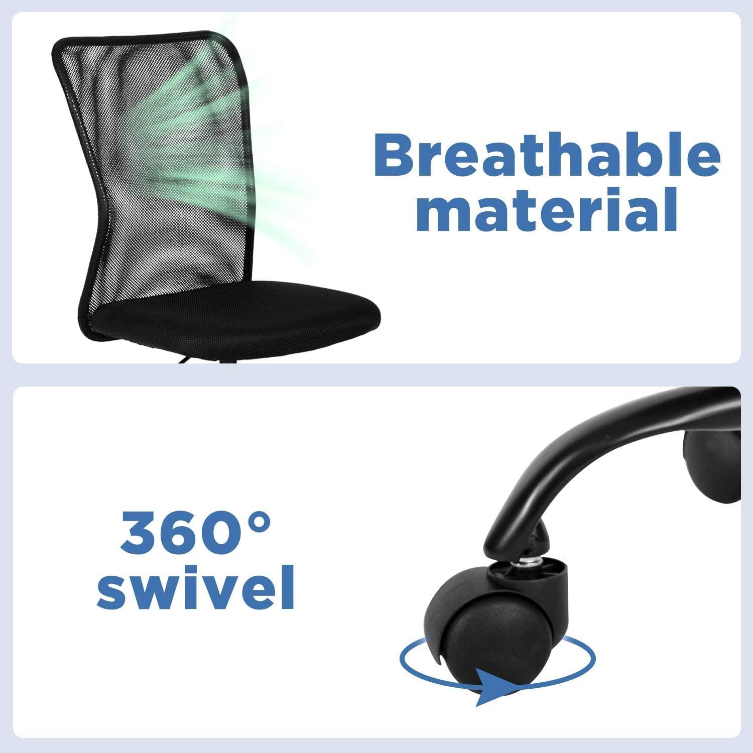 image:imageFDW Home Office Chair Mid Back Mesh Desk Chair Armless Computer Ergonomic Task Rolling Swivel Chair Back Support Adjustable Modern with Lumbar SupportBlueBlack