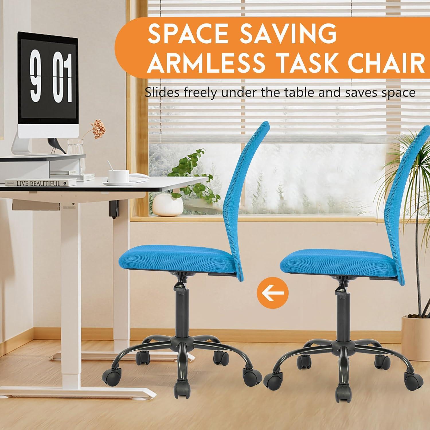 image:imageFDW Home Office Chair Mid Back Mesh Desk Chair Armless Computer Ergonomic Task Rolling Swivel Chair Back Support Adjustable Modern with Lumbar SupportBlueBlue