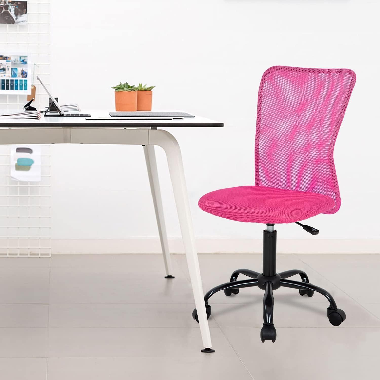 image:imageFDW Home Office Chair Mid Back Mesh Desk Chair Armless Computer Ergonomic Task Rolling Swivel Chair Back Support Adjustable Modern with Lumbar SupportBluePink