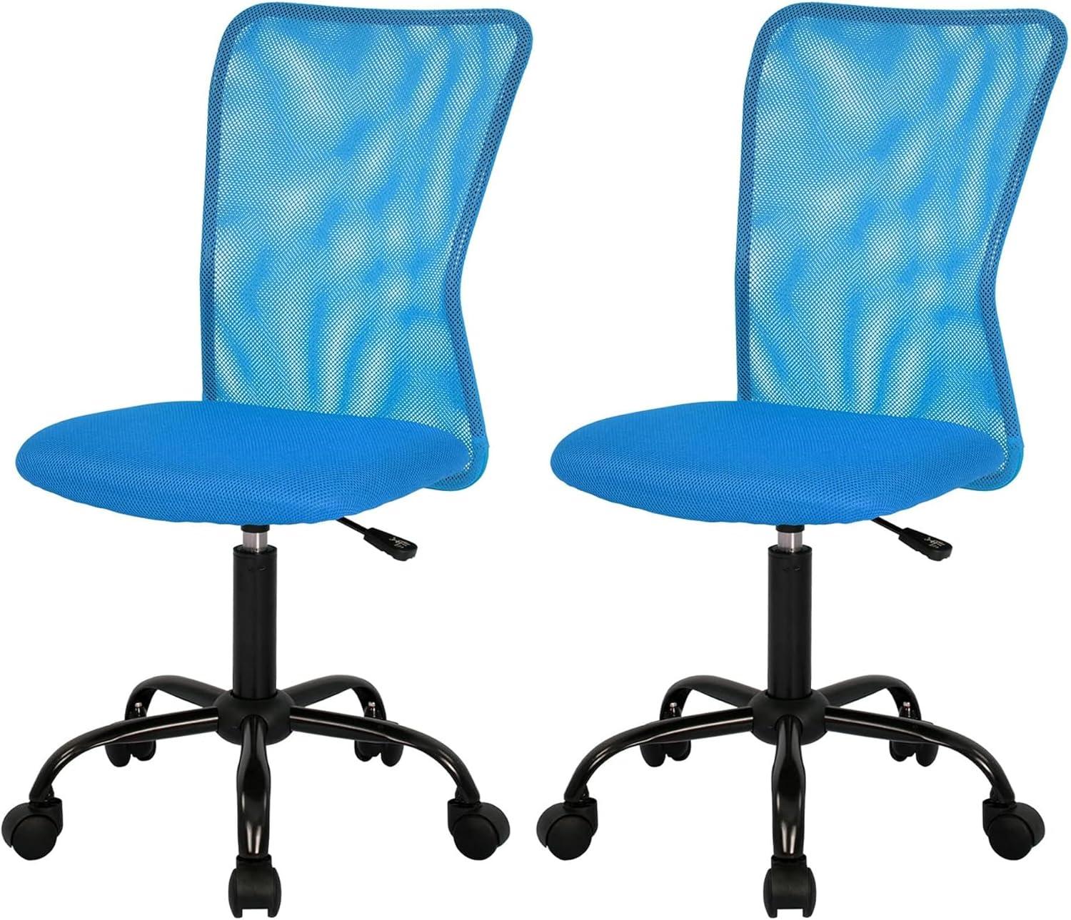 image:imageFDW Home Office Chair Mid Back Mesh Desk Chair Armless Computer Ergonomic Task Rolling Swivel Chair Back Support Adjustable Modern with Lumbar SupportBlueBlue