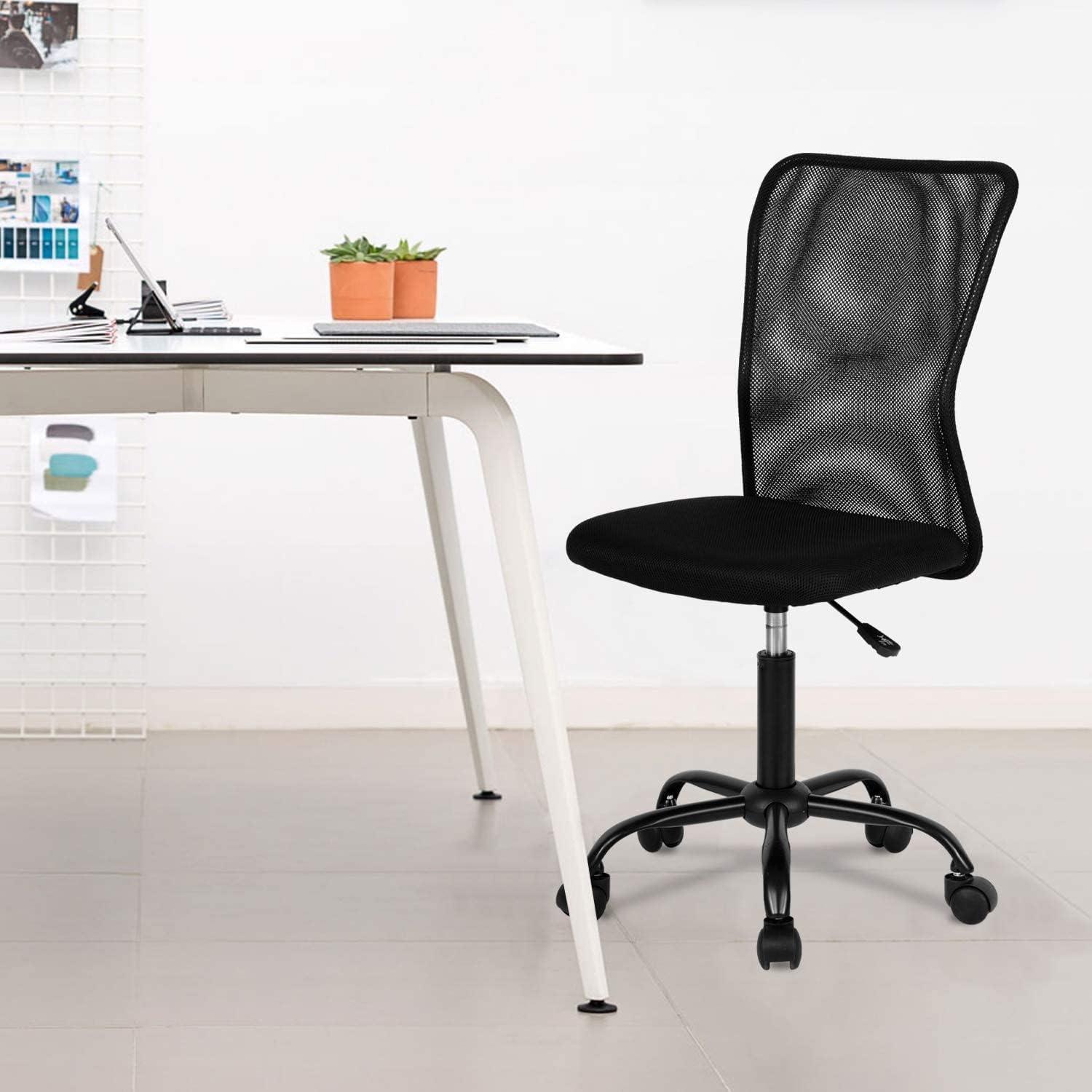 image:imageFDW Home Office Chair Mid Back Mesh Desk Chair Armless Computer Ergonomic Task Rolling Swivel Chair Back Support Adjustable Modern with Lumbar SupportBlueBlack