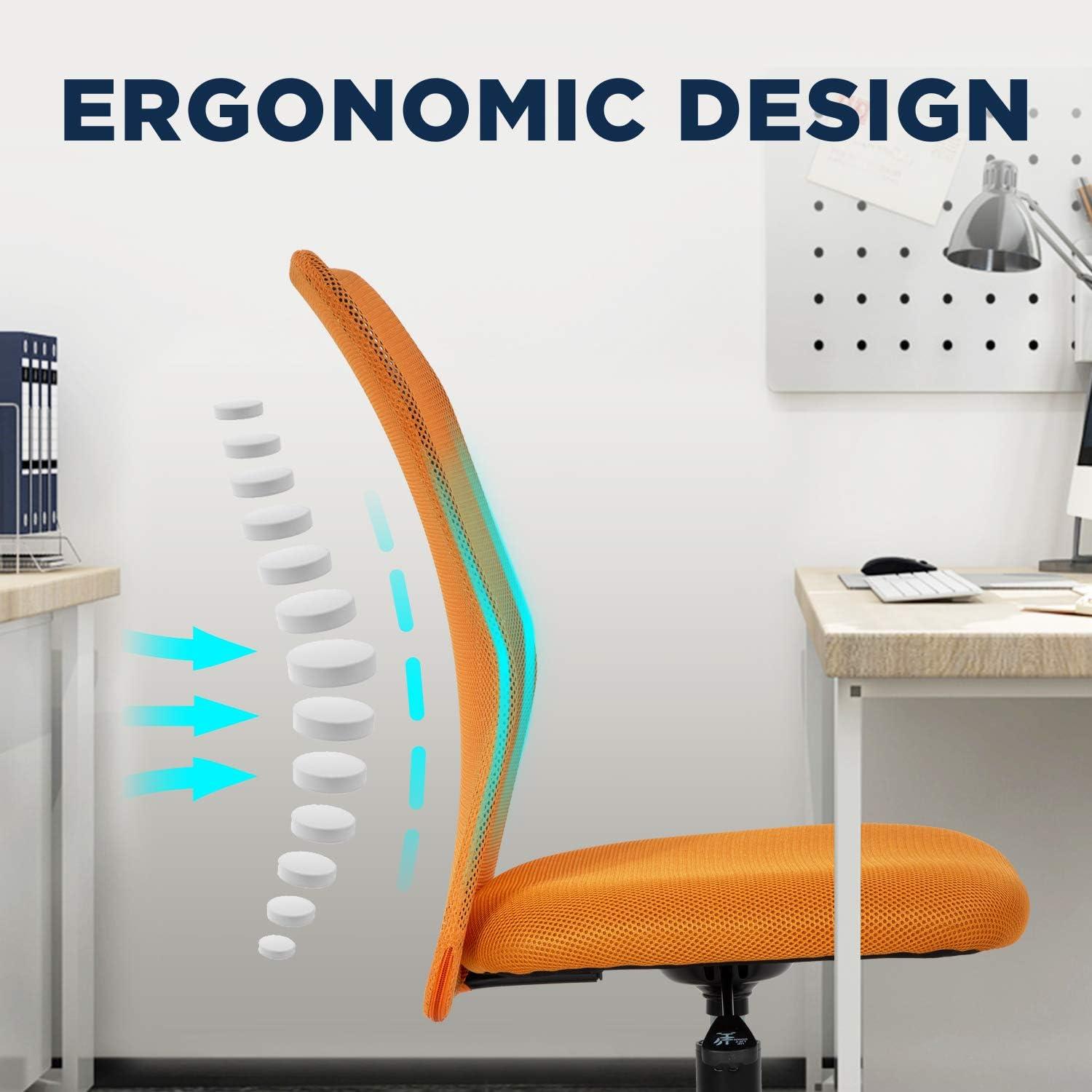 image:imageFDW Home Office Chair Mid Back Mesh Desk Chair Armless Computer Ergonomic Task Rolling Swivel Chair Back Support Adjustable Modern with Lumbar SupportBlueOrange