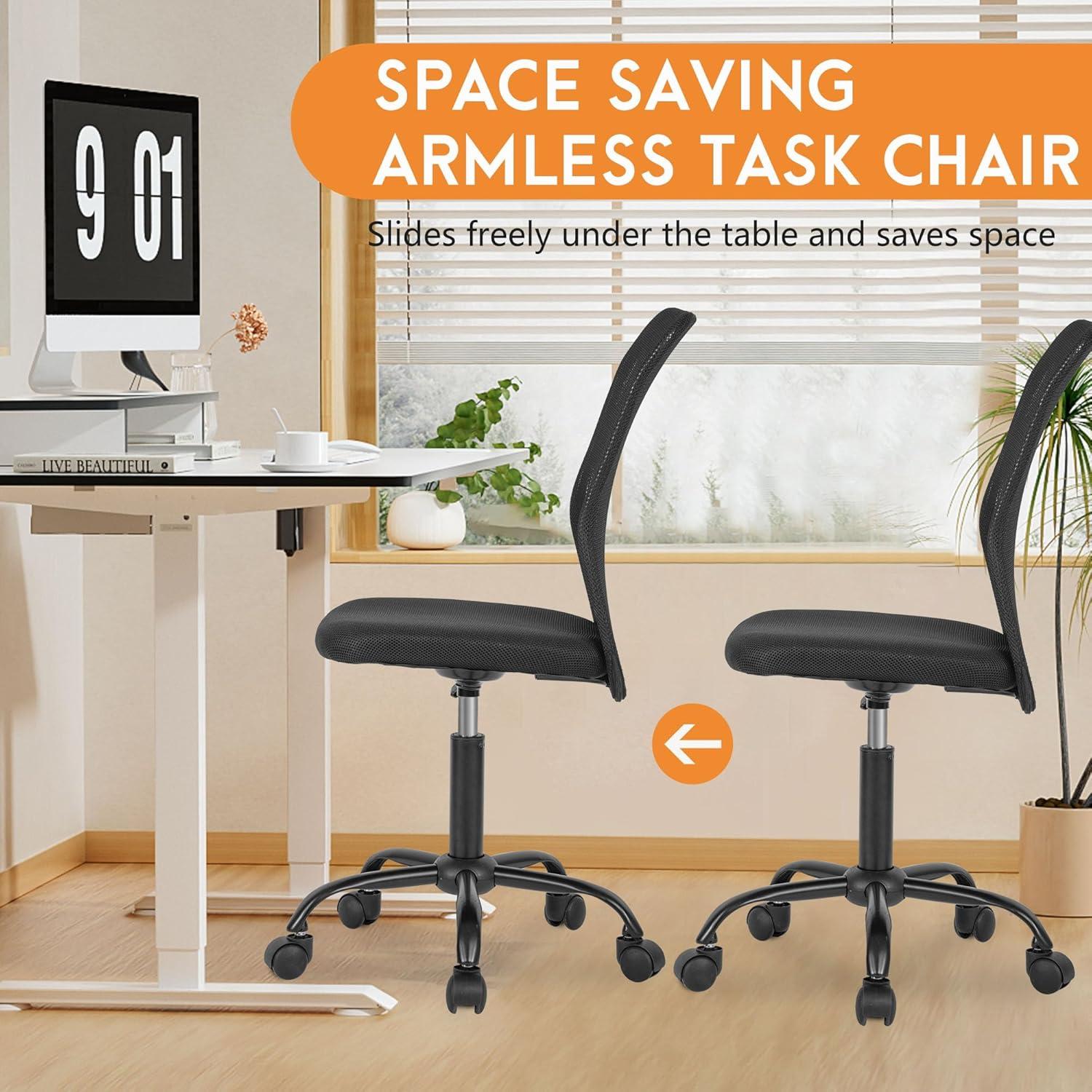 image:imageFDW Home Office Chair Mid Back Mesh Desk Chair Armless Computer Ergonomic Task Rolling Swivel Chair Back Support Adjustable Modern with Lumbar SupportBlueBlack