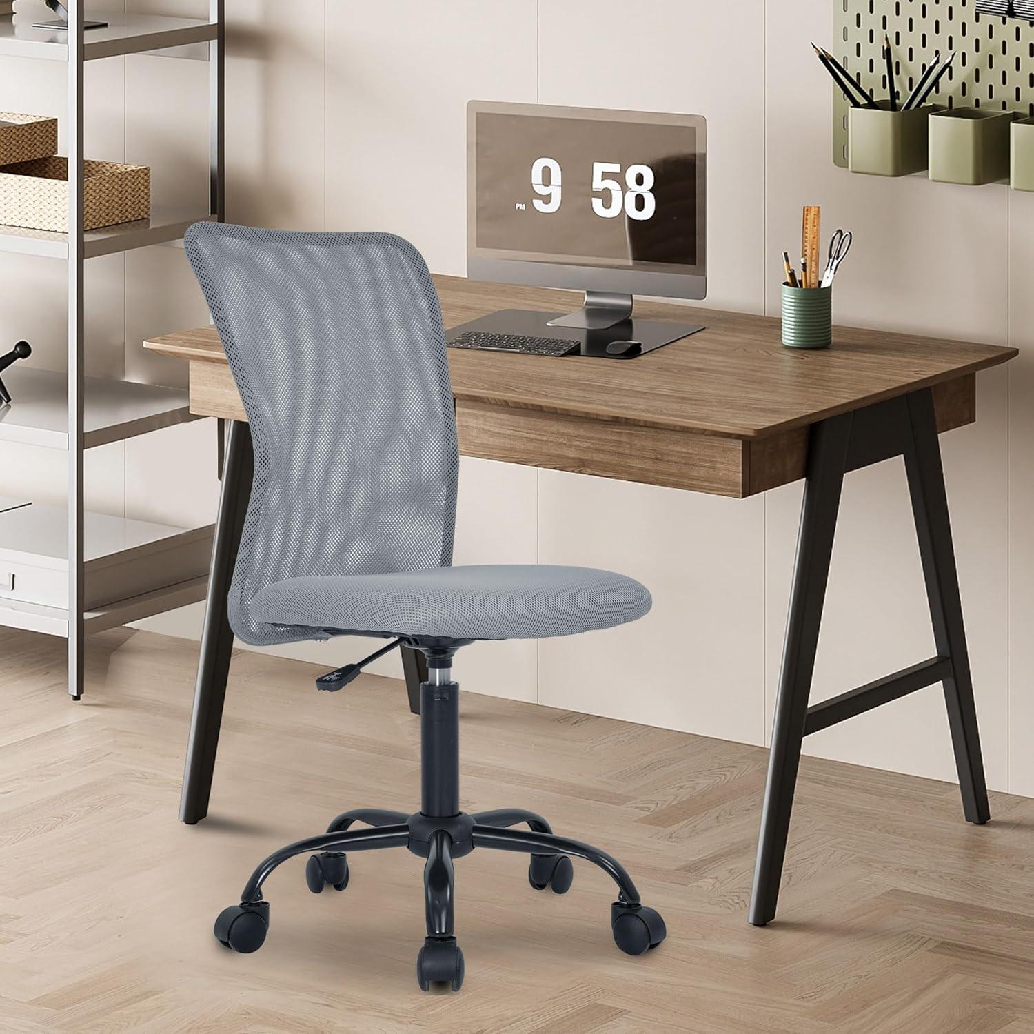 image:imageFDW Home Office Chair Mid Back Mesh Desk Chair Armless Computer Ergonomic Task Rolling Swivel Chair Back Support Adjustable Modern with Lumbar SupportBlueGrey