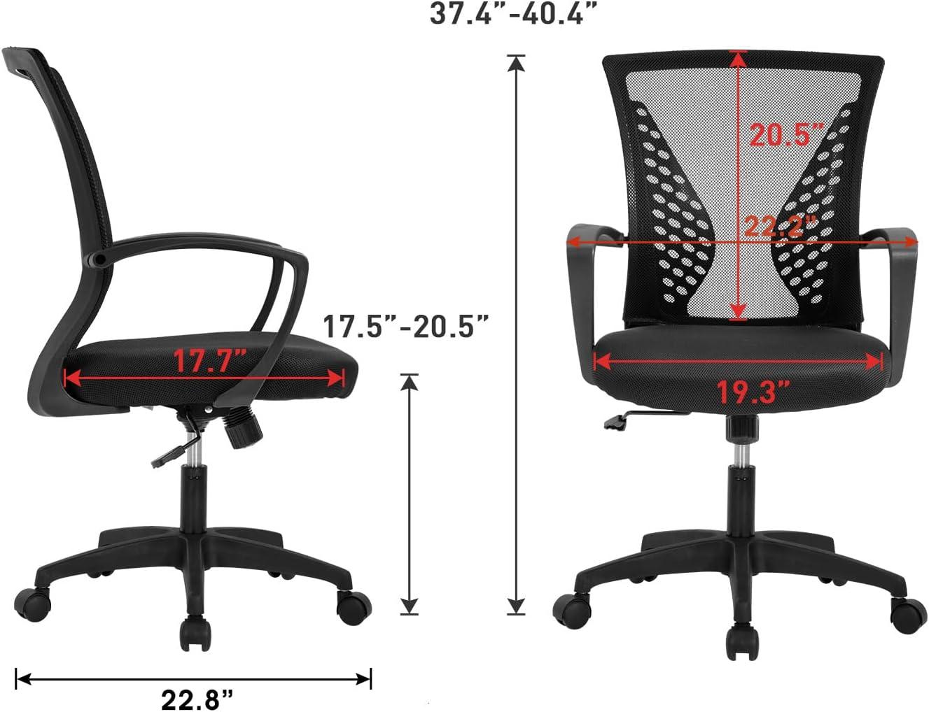 image:imageFDW Home Office Chair Mid Back PC Swivel Lumbar Support Adjustable Desk Task Computer Ergonomic Comfortable Mesh Chair with Armrest BlackBlack