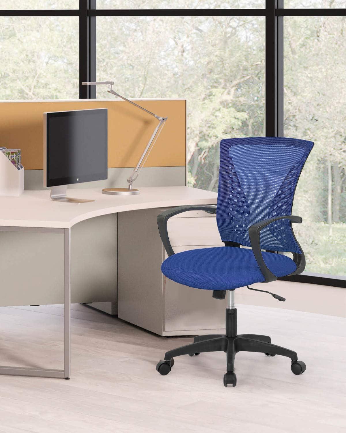 image:imageFDW Home Office Chair Mid Back PC Swivel Lumbar Support Adjustable Desk Task Computer Ergonomic Comfortable Mesh Chair with Armrest BlackBlue