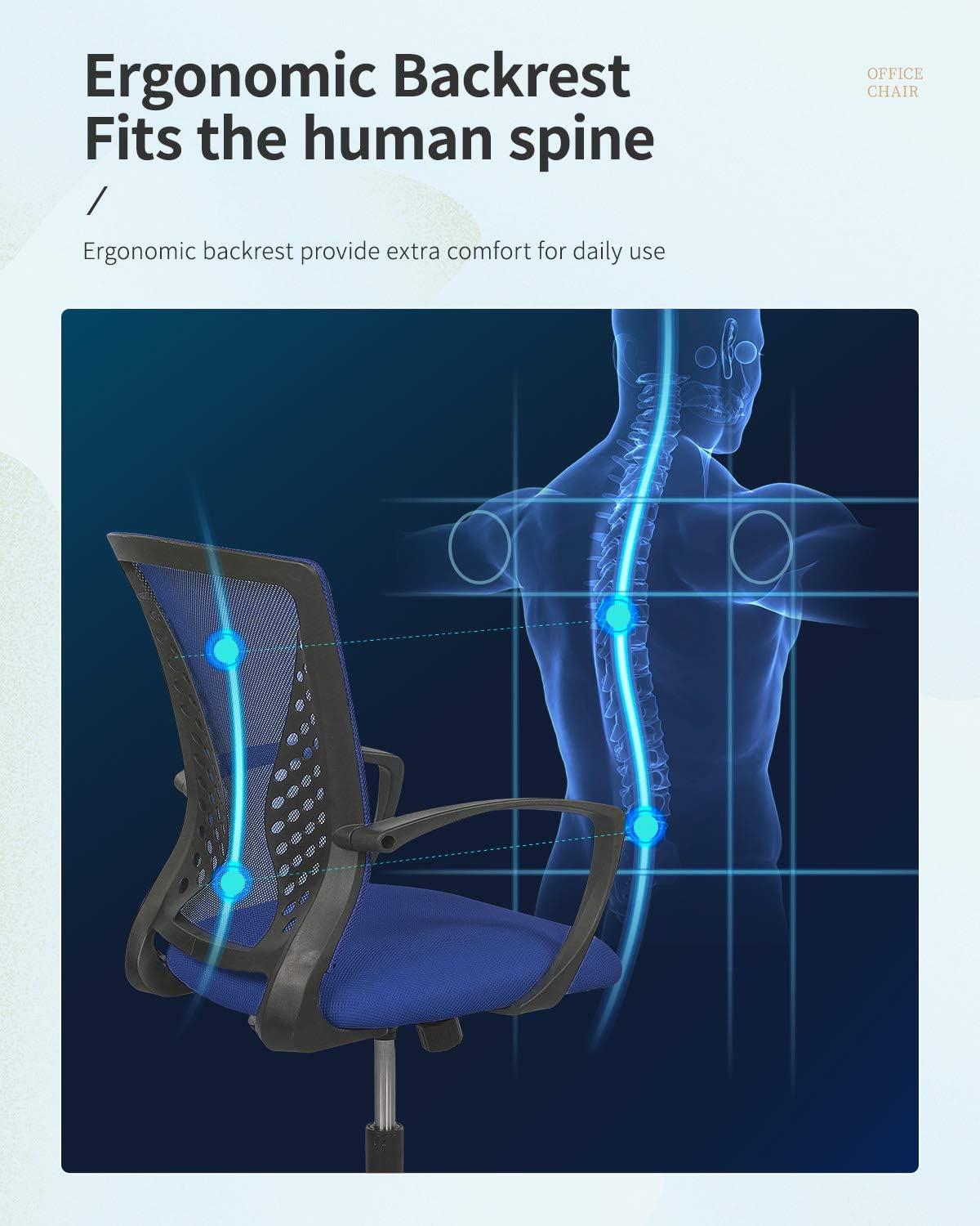 image:imageFDW Home Office Chair Mid Back PC Swivel Lumbar Support Adjustable Desk Task Computer Ergonomic Comfortable Mesh Chair with Armrest BlackBlue