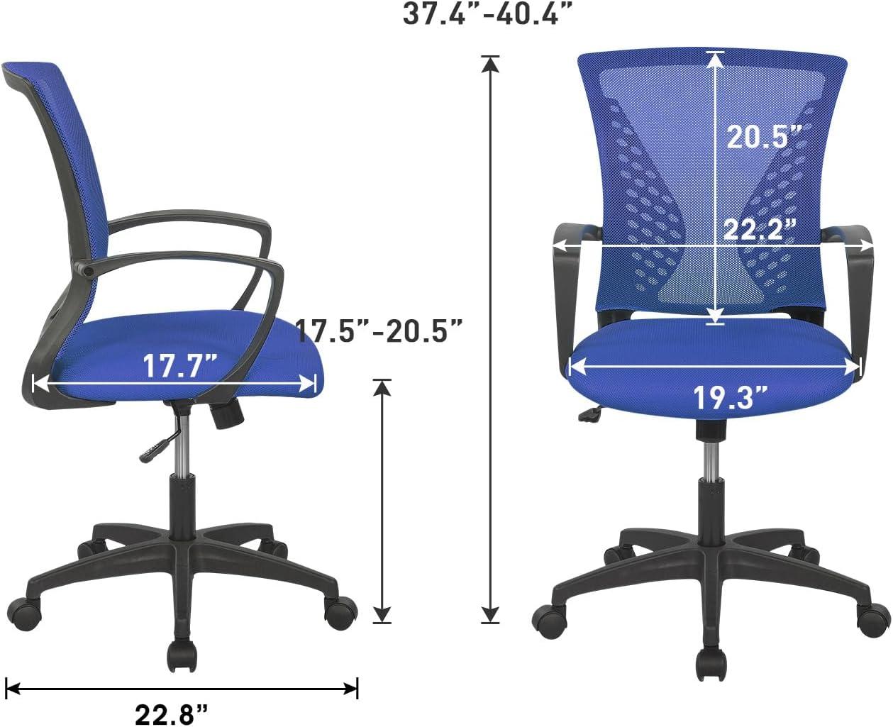 image:imageFDW Home Office Chair Mid Back PC Swivel Lumbar Support Adjustable Desk Task Computer Ergonomic Comfortable Mesh Chair with Armrest BlackBlue