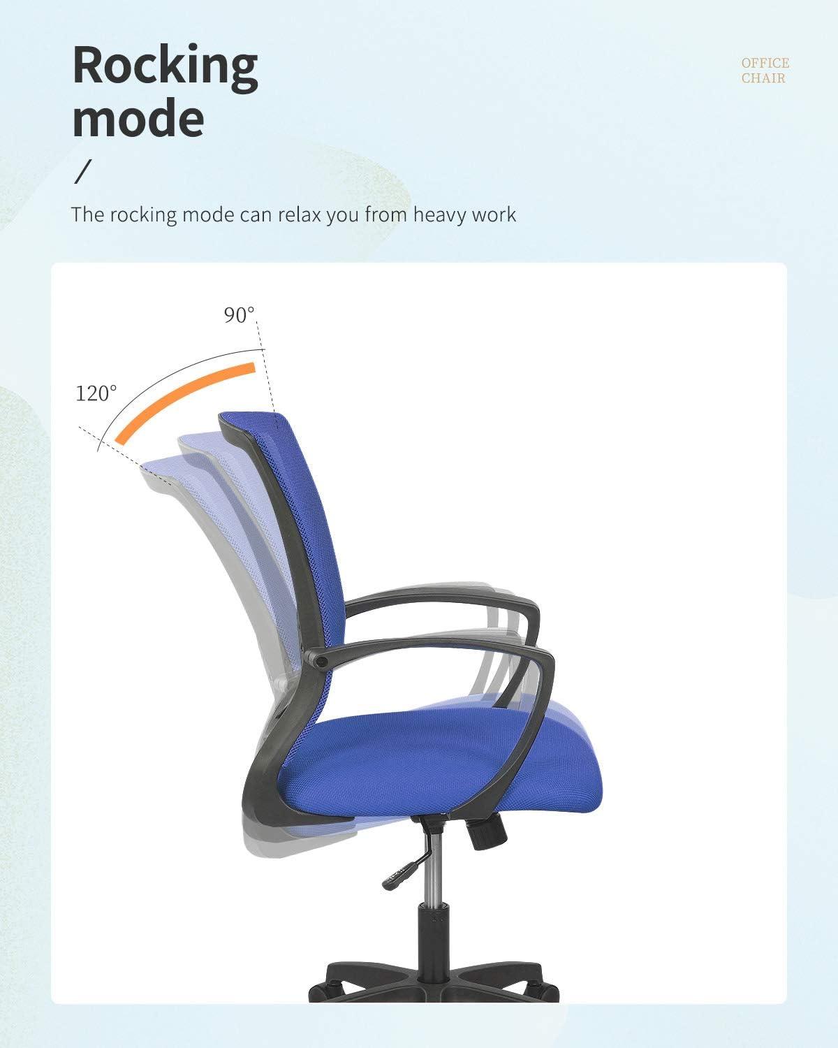 image:imageFDW Home Office Chair Mid Back PC Swivel Lumbar Support Adjustable Desk Task Computer Ergonomic Comfortable Mesh Chair with Armrest BlackBlue