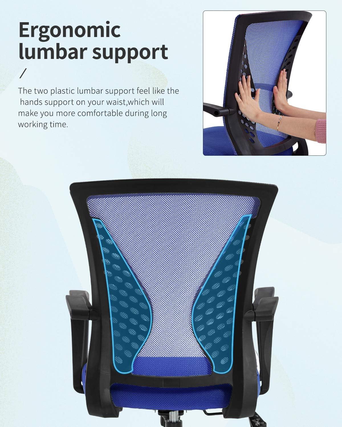 image:imageFDW Home Office Chair Mid Back PC Swivel Lumbar Support Adjustable Desk Task Computer Ergonomic Comfortable Mesh Chair with Armrest BlackBlue