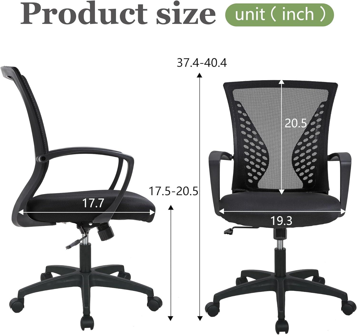 image:imageFDW Home Office Chair Mid Back PC Swivel Lumbar Support Adjustable Desk Task Computer Ergonomic Comfortable Mesh Chair with Armrest BlackDark Black