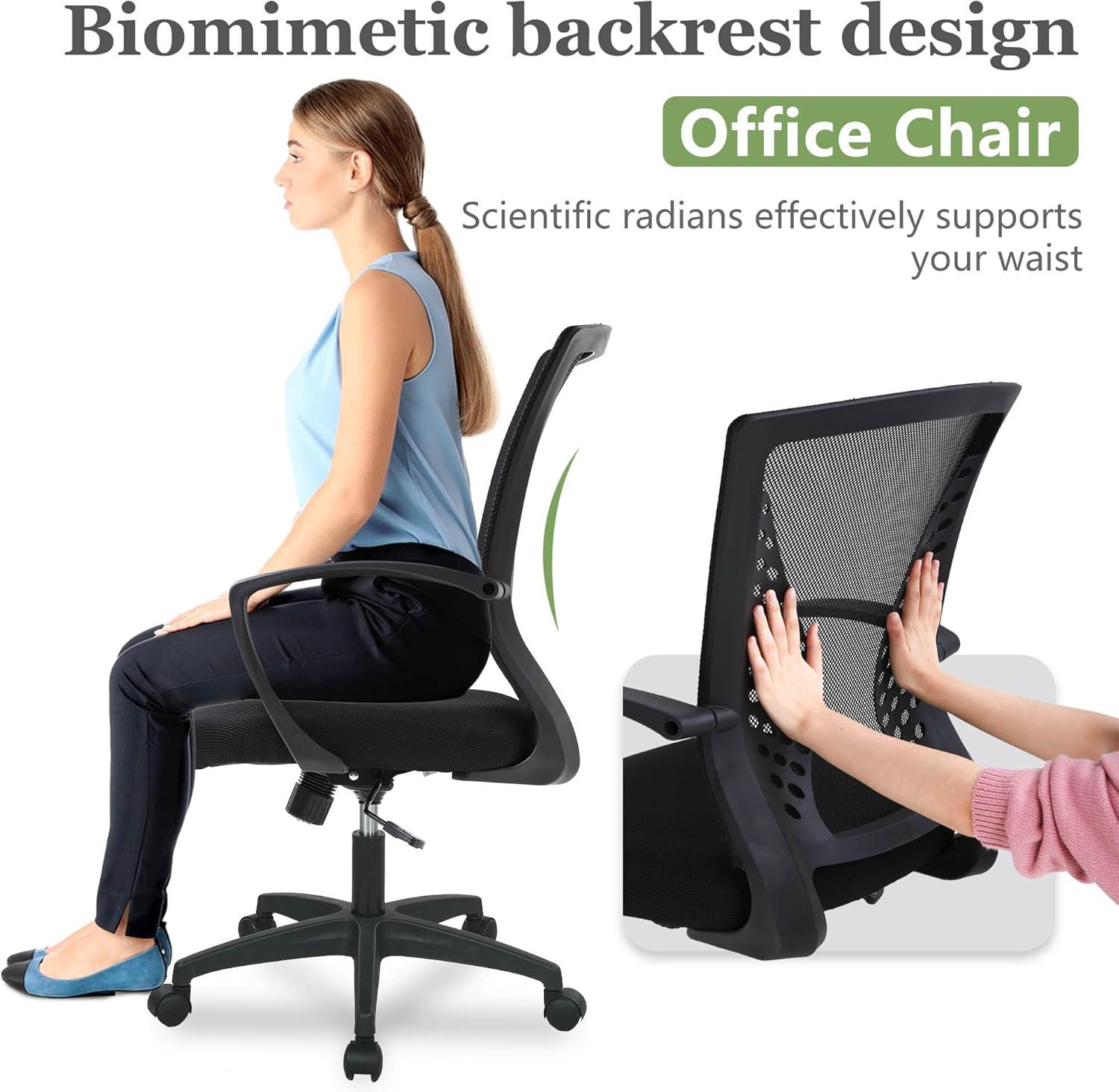 image:imageFDW Home Office Chair Mid Back PC Swivel Lumbar Support Adjustable Desk Task Computer Ergonomic Comfortable Mesh Chair with Armrest BlackDark Black