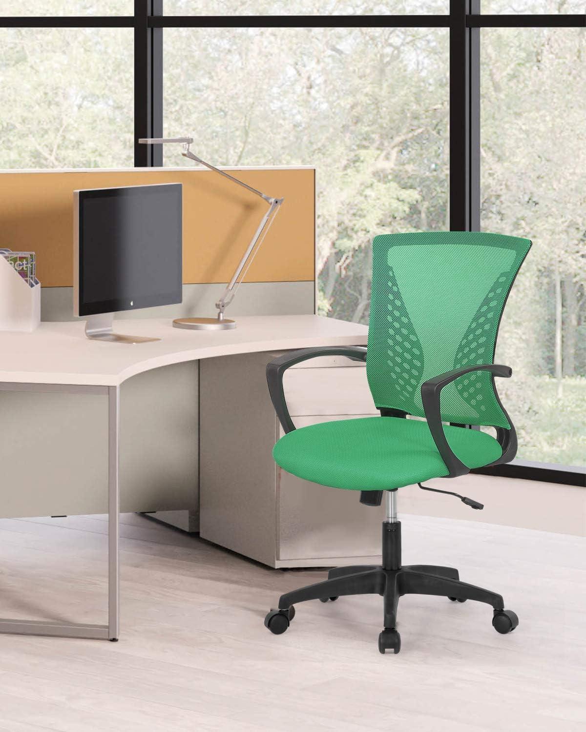 image:imageFDW Home Office Chair Mid Back PC Swivel Lumbar Support Adjustable Desk Task Computer Ergonomic Comfortable Mesh Chair with Armrest BlackGreen