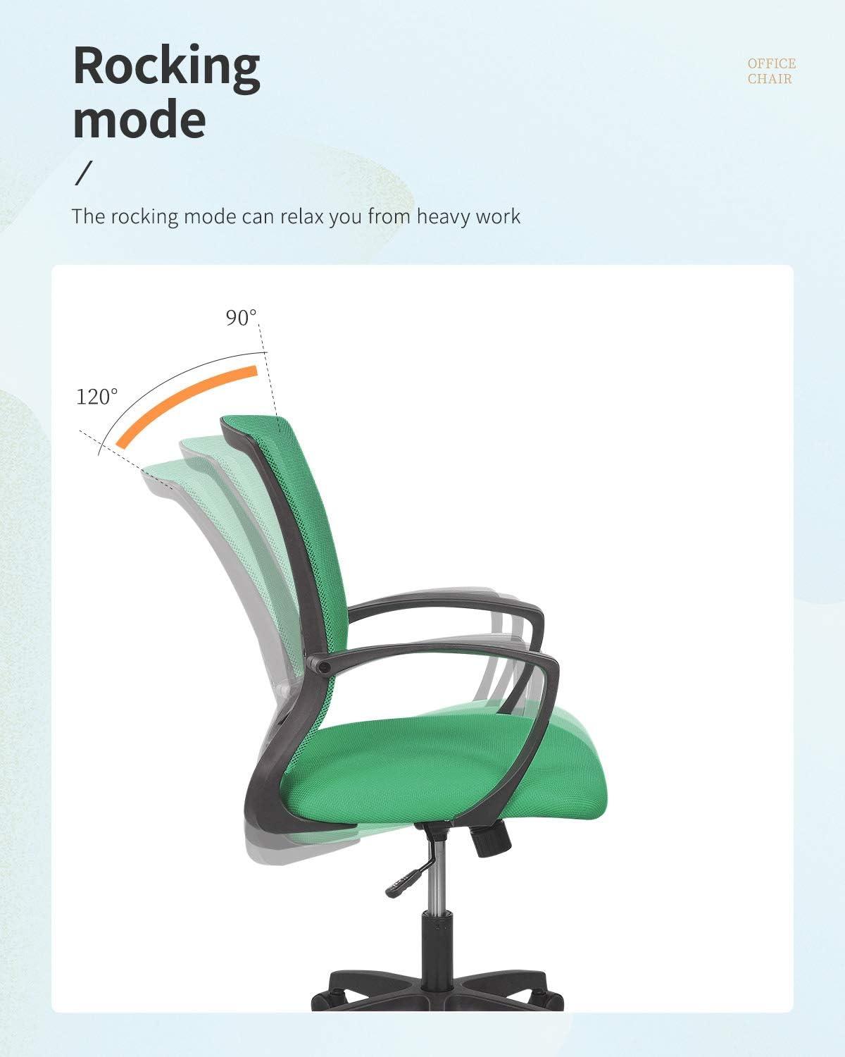 image:imageFDW Home Office Chair Mid Back PC Swivel Lumbar Support Adjustable Desk Task Computer Ergonomic Comfortable Mesh Chair with Armrest BlackGreen