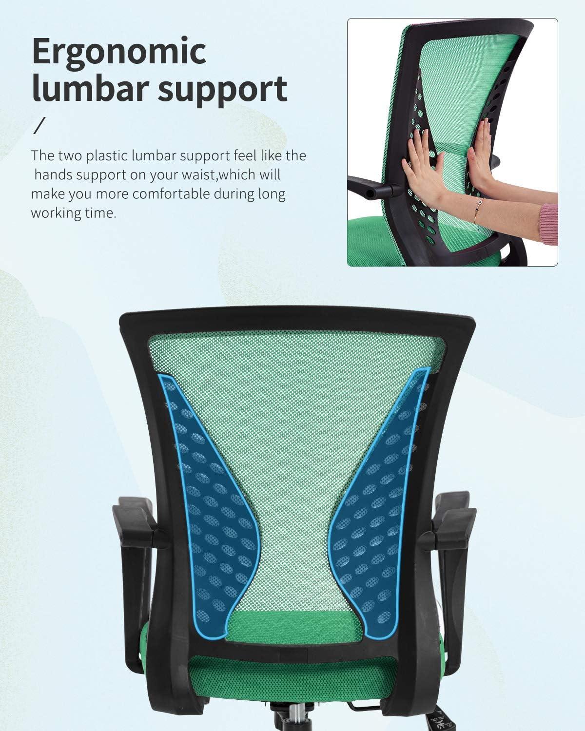 image:imageFDW Home Office Chair Mid Back PC Swivel Lumbar Support Adjustable Desk Task Computer Ergonomic Comfortable Mesh Chair with Armrest BlackGreen