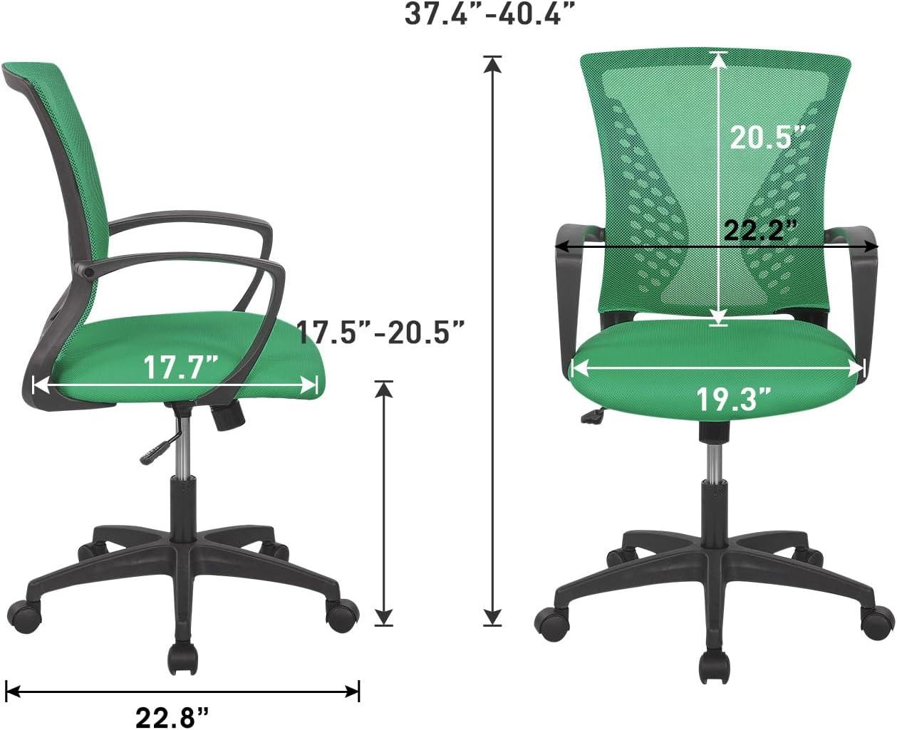 image:imageFDW Home Office Chair Mid Back PC Swivel Lumbar Support Adjustable Desk Task Computer Ergonomic Comfortable Mesh Chair with Armrest BlackGreen