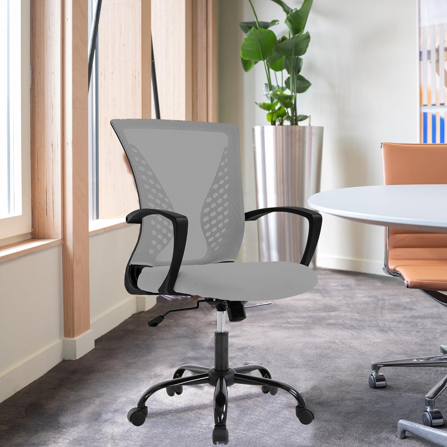 image:imageFDW Home Office Chair Mid Back PC Swivel Lumbar Support Adjustable Desk Task Computer Ergonomic Comfortable Mesh Chair with Armrest BlackGrey