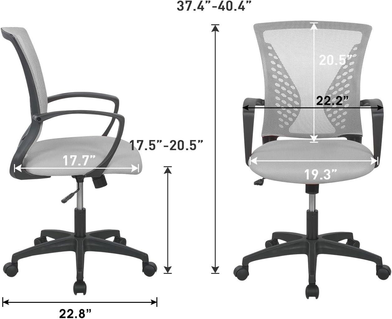 image:imageFDW Home Office Chair Mid Back PC Swivel Lumbar Support Adjustable Desk Task Computer Ergonomic Comfortable Mesh Chair with Armrest BlackGrey