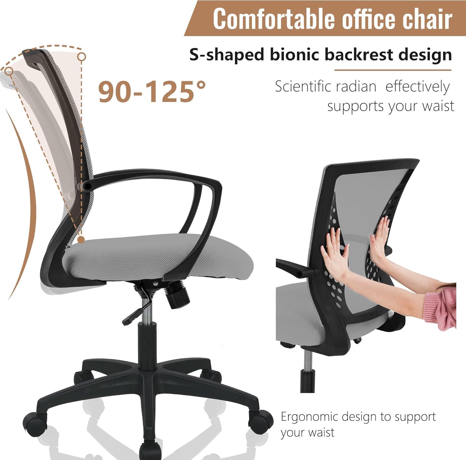 image:imageFDW Home Office Chair Mid Back PC Swivel Lumbar Support Adjustable Desk Task Computer Ergonomic Comfortable Mesh Chair with Armrest BlackGrey