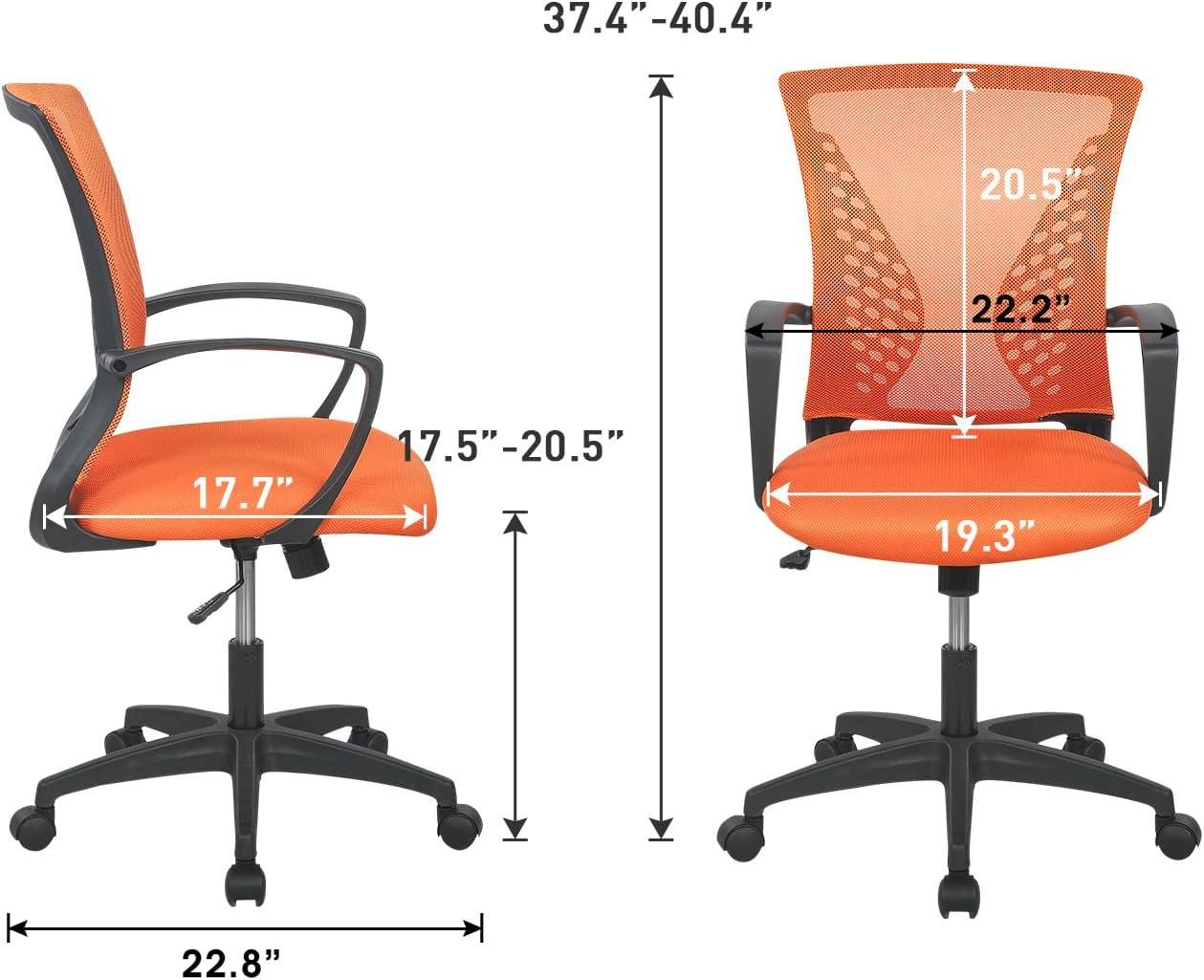 image:imageFDW Home Office Chair Mid Back PC Swivel Lumbar Support Adjustable Desk Task Computer Ergonomic Comfortable Mesh Chair with Armrest BlackOrange