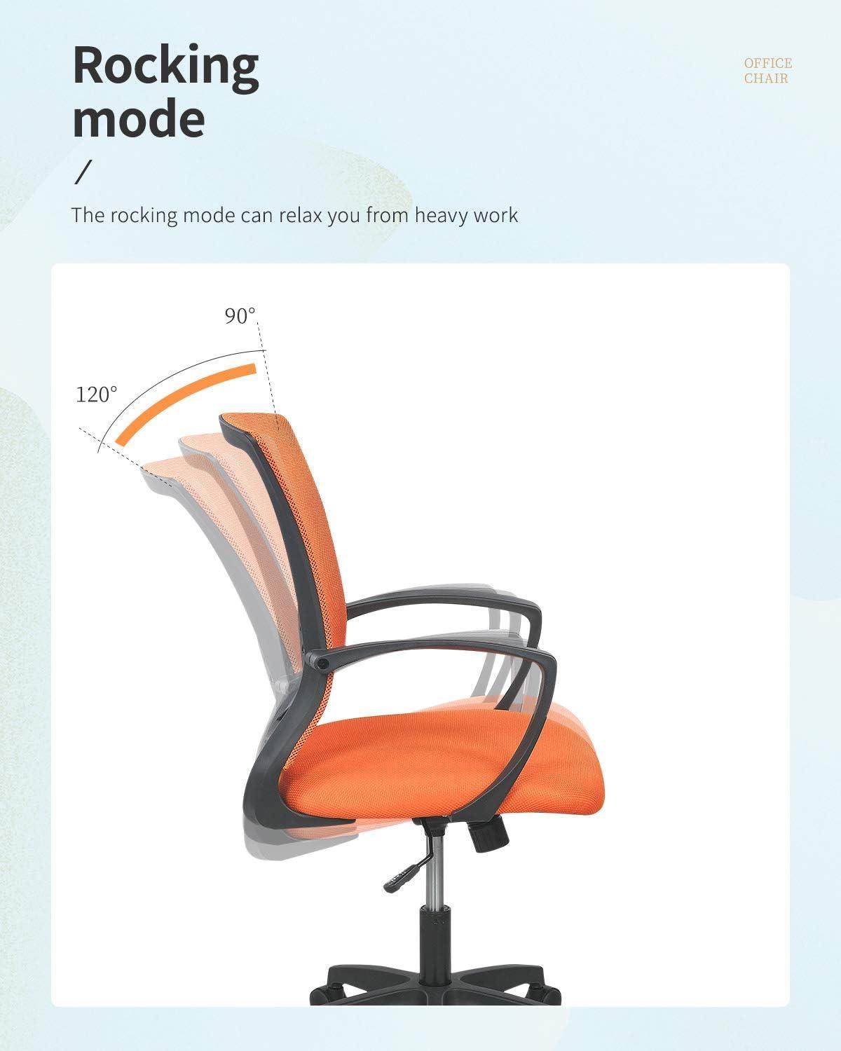image:imageFDW Home Office Chair Mid Back PC Swivel Lumbar Support Adjustable Desk Task Computer Ergonomic Comfortable Mesh Chair with Armrest BlackOrange