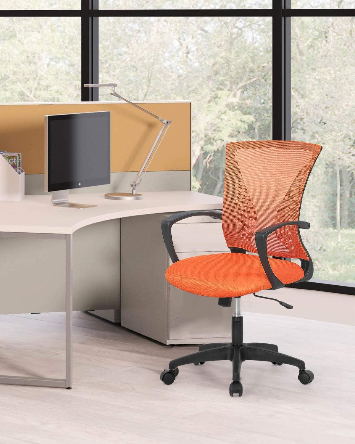 image:imageFDW Home Office Chair Mid Back PC Swivel Lumbar Support Adjustable Desk Task Computer Ergonomic Comfortable Mesh Chair with Armrest BlackOrange
