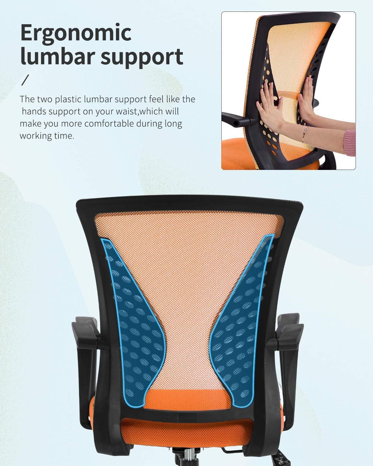 image:imageFDW Home Office Chair Mid Back PC Swivel Lumbar Support Adjustable Desk Task Computer Ergonomic Comfortable Mesh Chair with Armrest BlackOrange