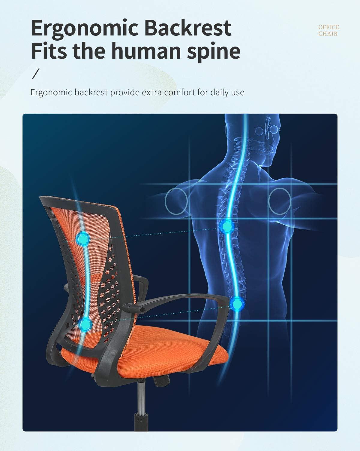 image:imageFDW Home Office Chair Mid Back PC Swivel Lumbar Support Adjustable Desk Task Computer Ergonomic Comfortable Mesh Chair with Armrest BlackOrange