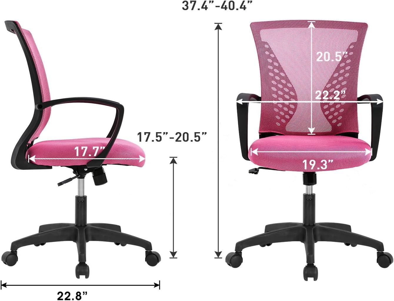 image:imageFDW Home Office Chair Mid Back PC Swivel Lumbar Support Adjustable Desk Task Computer Ergonomic Comfortable Mesh Chair with Armrest BlackPink