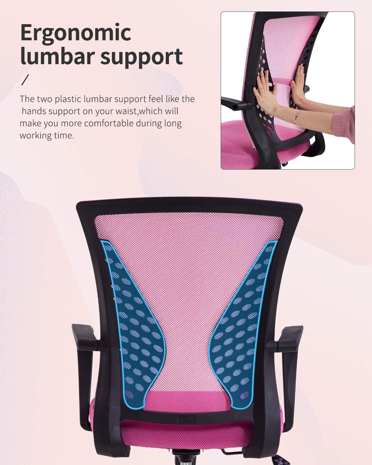 image:imageFDW Home Office Chair Mid Back PC Swivel Lumbar Support Adjustable Desk Task Computer Ergonomic Comfortable Mesh Chair with Armrest BlackPink