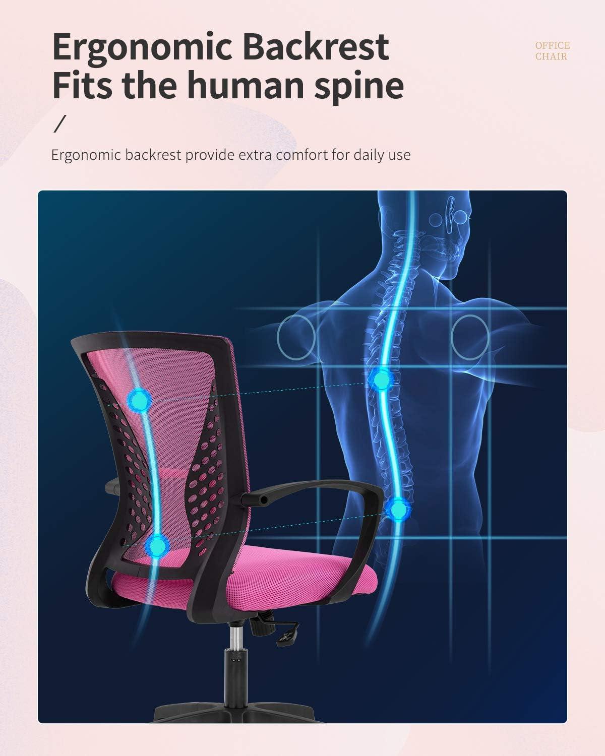 image:imageFDW Home Office Chair Mid Back PC Swivel Lumbar Support Adjustable Desk Task Computer Ergonomic Comfortable Mesh Chair with Armrest BlackPink