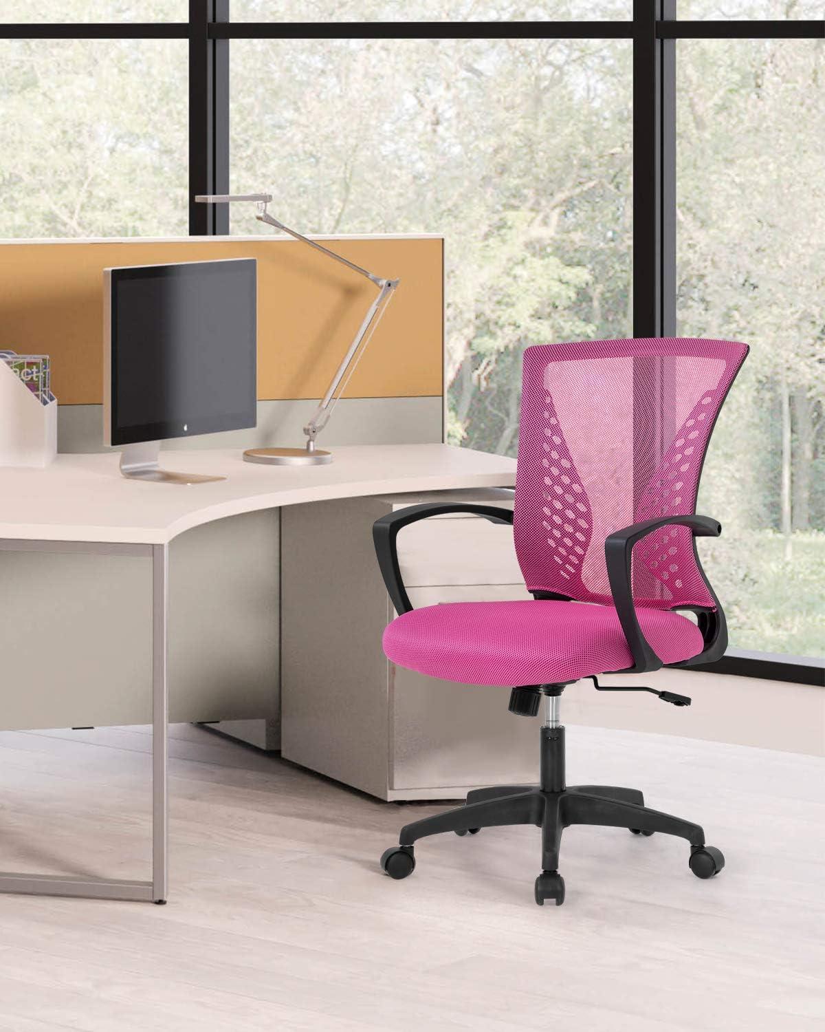 image:imageFDW Home Office Chair Mid Back PC Swivel Lumbar Support Adjustable Desk Task Computer Ergonomic Comfortable Mesh Chair with Armrest BlackPink