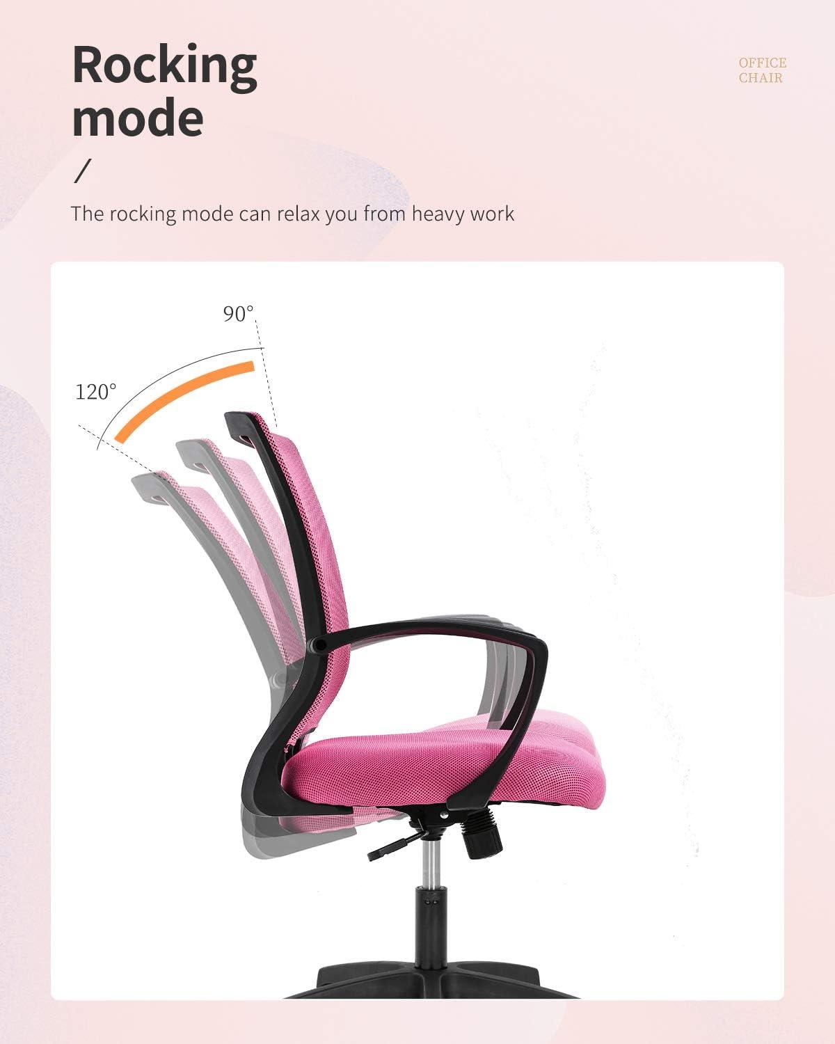 image:imageFDW Home Office Chair Mid Back PC Swivel Lumbar Support Adjustable Desk Task Computer Ergonomic Comfortable Mesh Chair with Armrest BlackPink