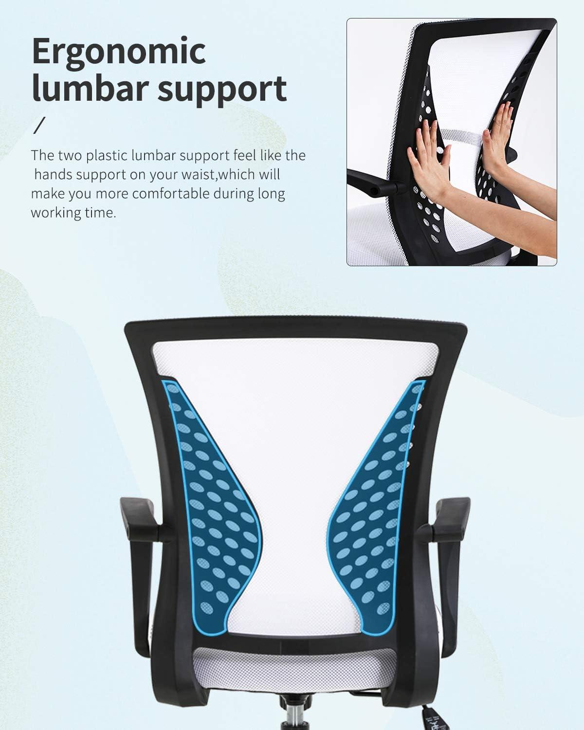 image:imageFDW Home Office Chair Mid Back PC Swivel Lumbar Support Adjustable Desk Task Computer Ergonomic Comfortable Mesh Chair with Armrest BlackWhite