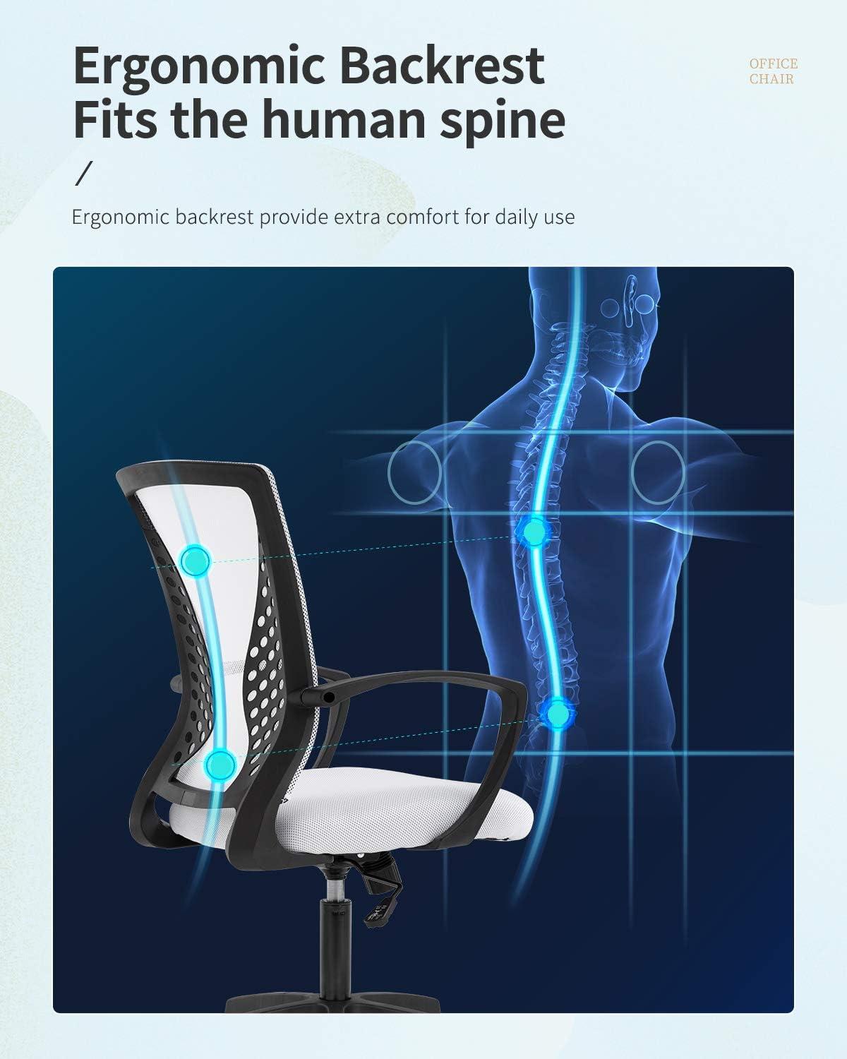 image:imageFDW Home Office Chair Mid Back PC Swivel Lumbar Support Adjustable Desk Task Computer Ergonomic Comfortable Mesh Chair with Armrest BlackWhite