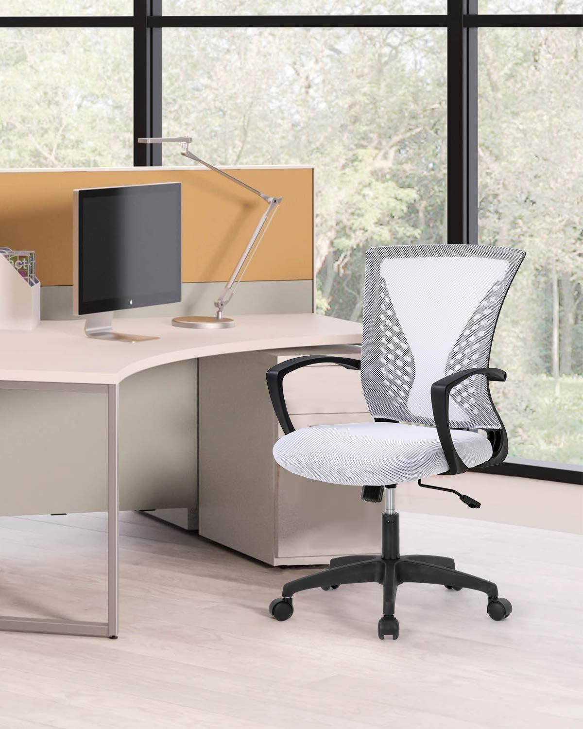 image:imageFDW Home Office Chair Mid Back PC Swivel Lumbar Support Adjustable Desk Task Computer Ergonomic Comfortable Mesh Chair with Armrest BlackWhite